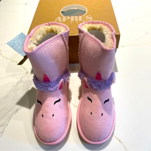 🦄🦄LAMO APRES Girls Pull On Boots Size 3 & 4 Youth Faux Suede Pink Unicorn 🦄‎